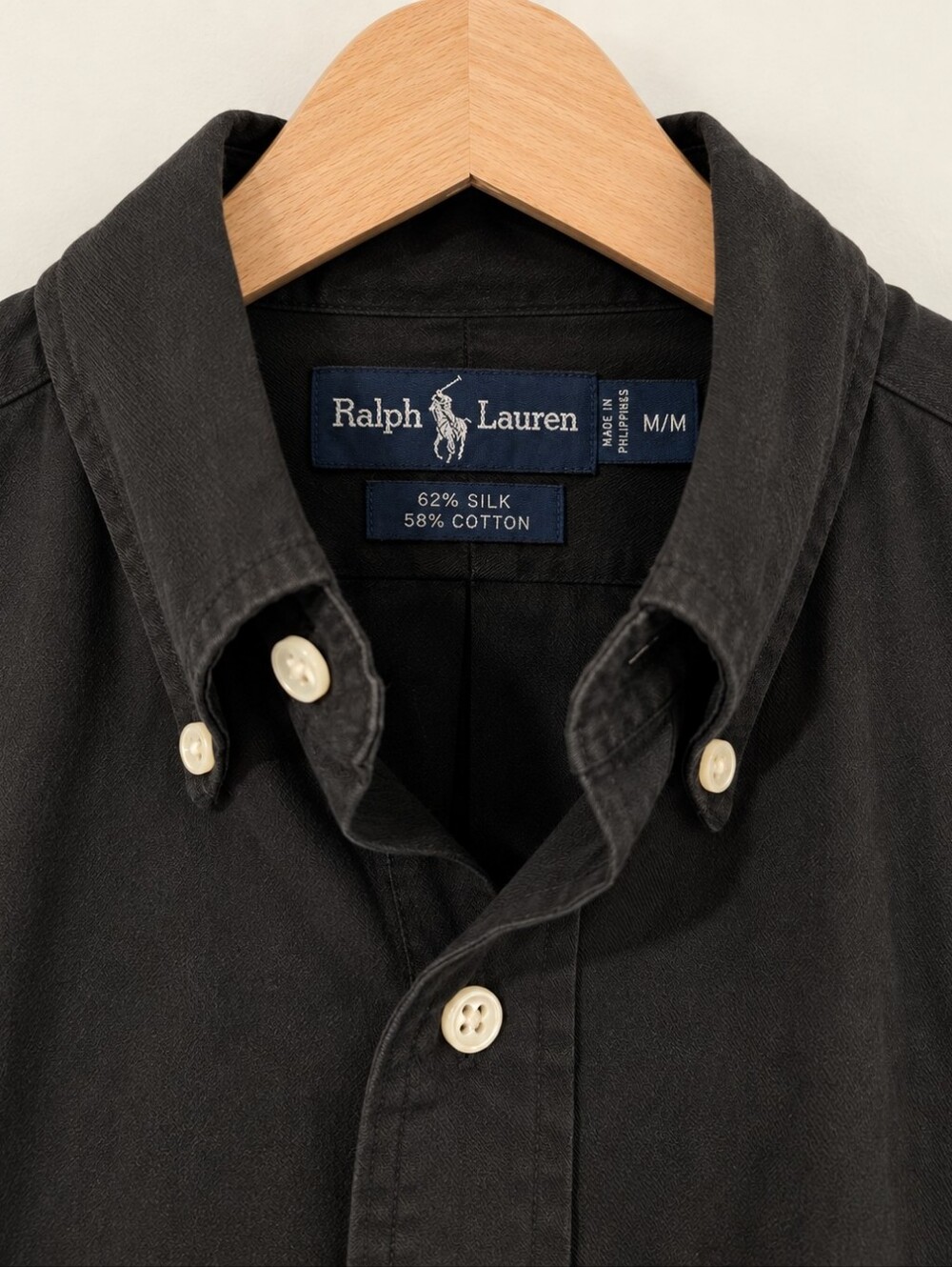 90s Silk/Cotton Ralph Lauren Black Lightweight Button-Down Shirt - Size Medium